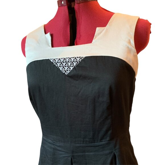 EVE LAVOIE -  Asymmetrical short sleeveless dress black and grey details medium - Picture 2 of 10